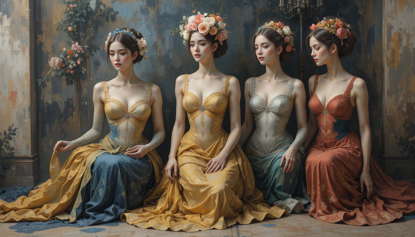 Figures humaines semi‑figuratives dans une douce peinture à l’huile Belle Époque