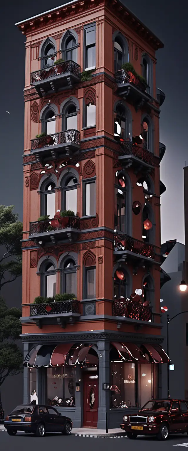 Edificio urbano colorato in un paesaggio cittadino da fiaba