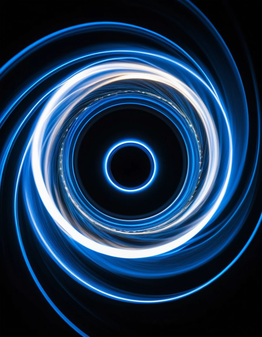 Rastros de luz abstratos formando um olho brilhante na escuridão