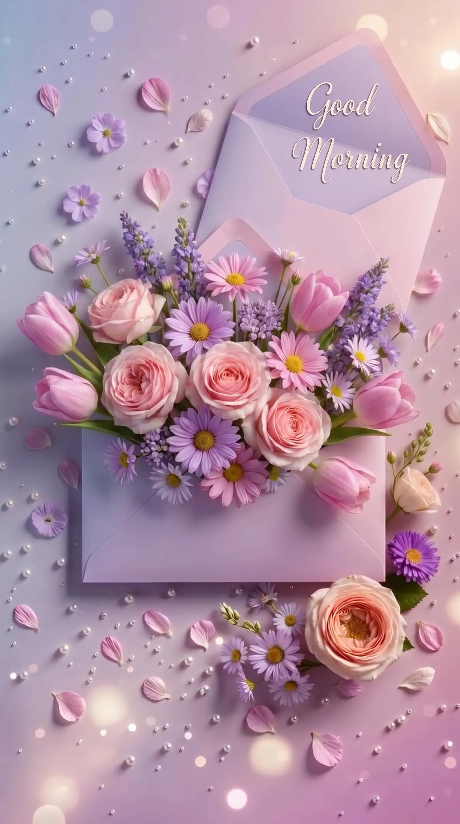 Soft pastel envelope with floral accents in gentle light