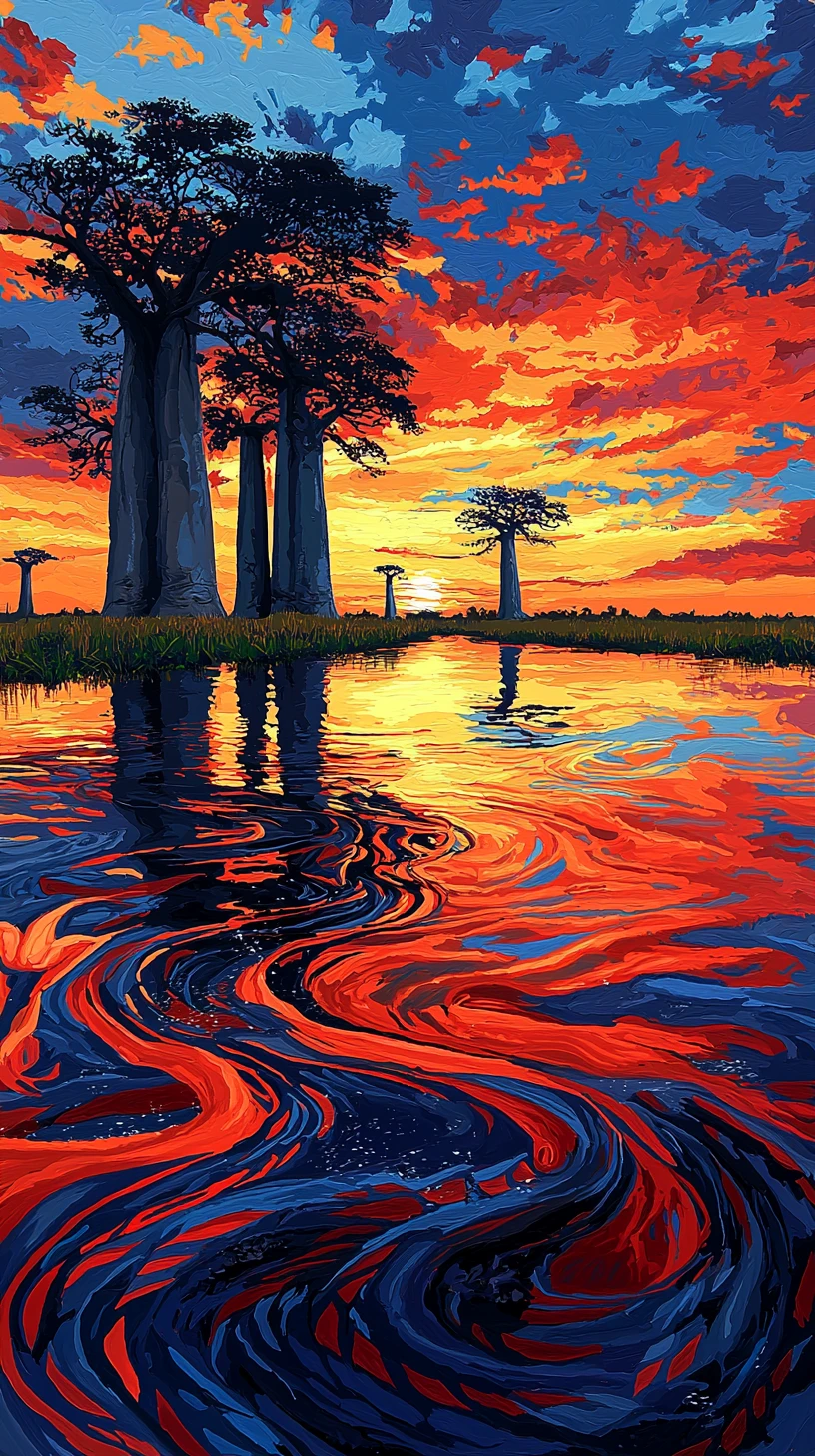 Viale di baobab in Madagascar alla calda luce del tramonto
