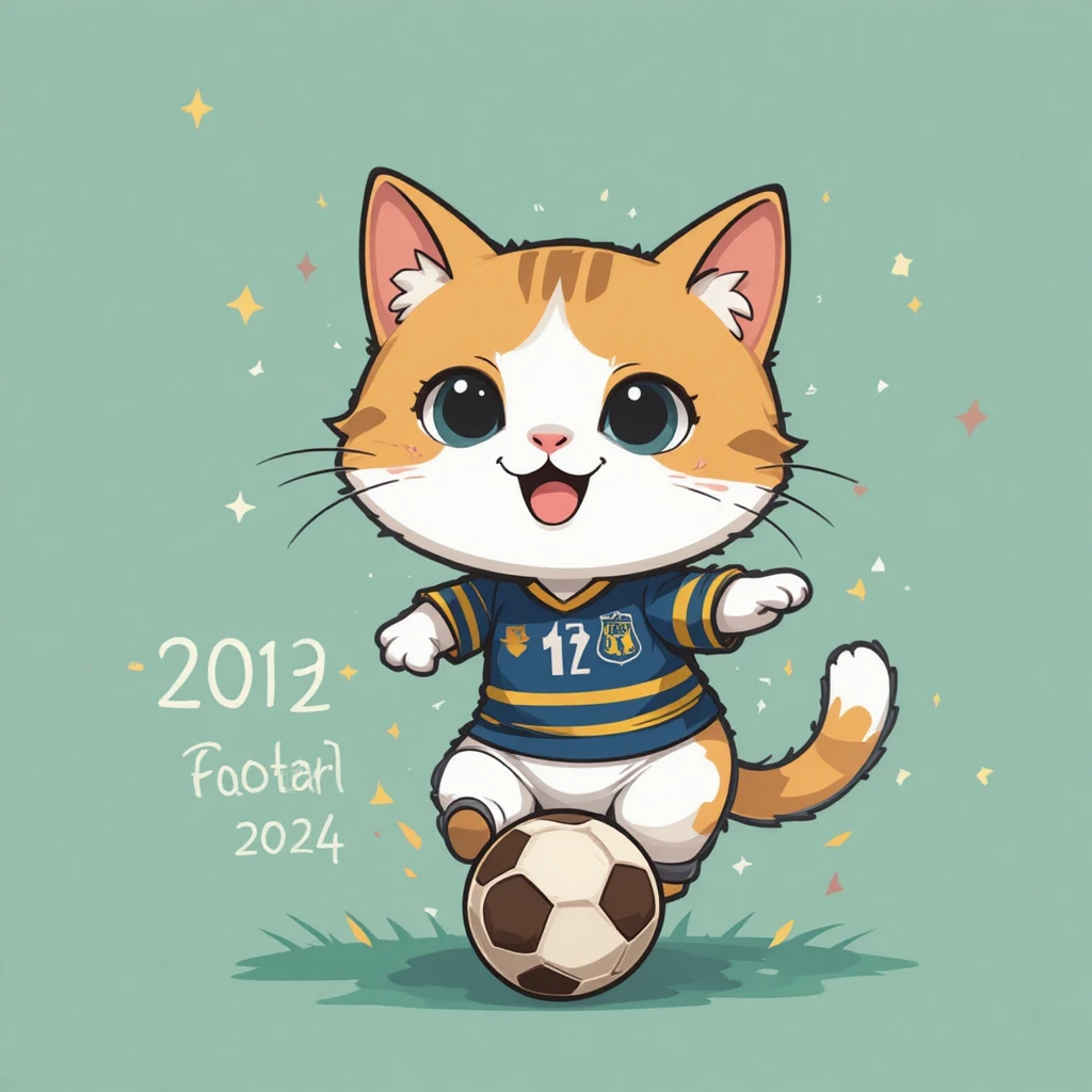 Tierno gato de dibujos animados jugando con un balón de la Copa del Mundo