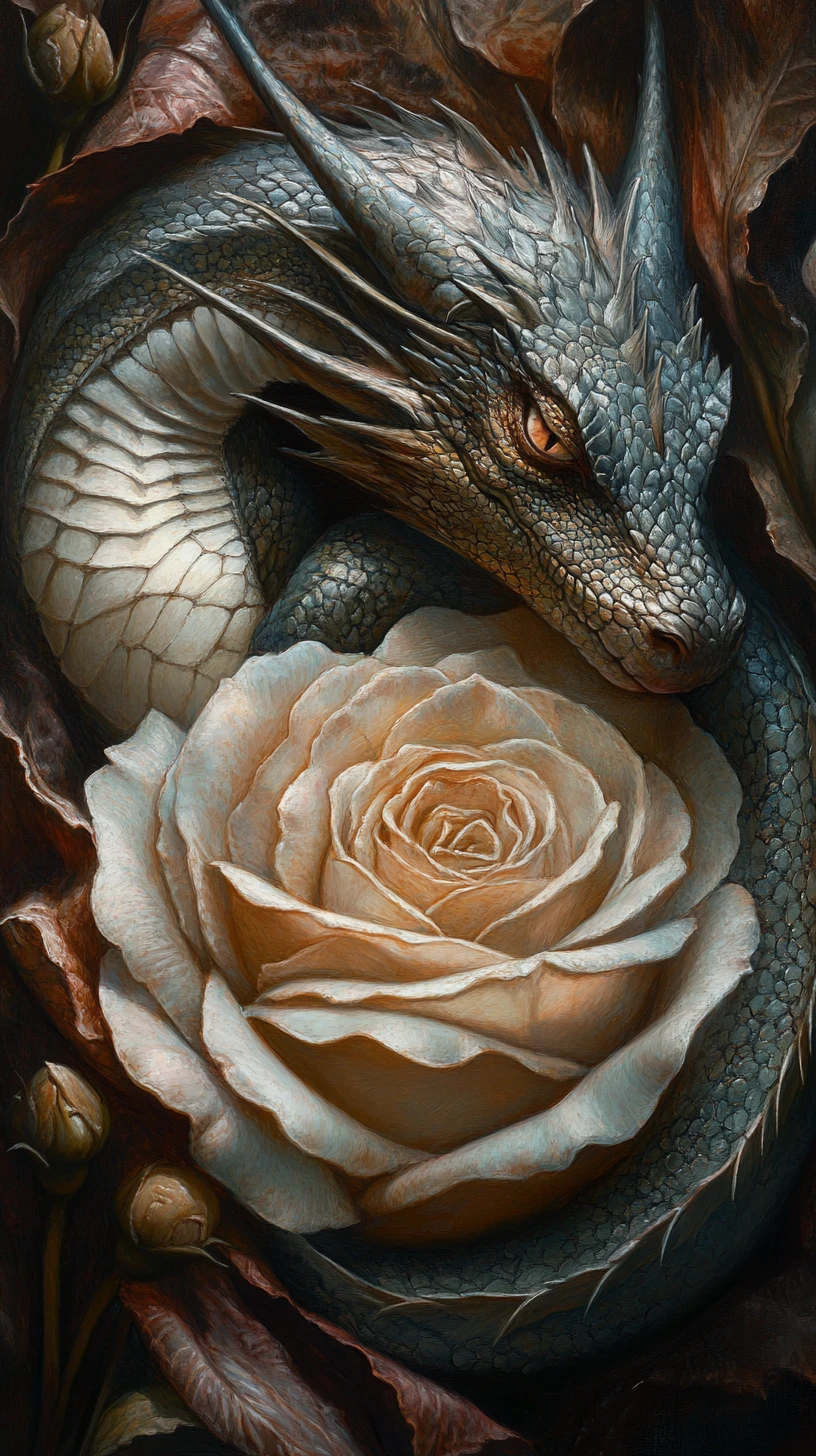 Drago addormentato formato da un'unica rosa gigante
