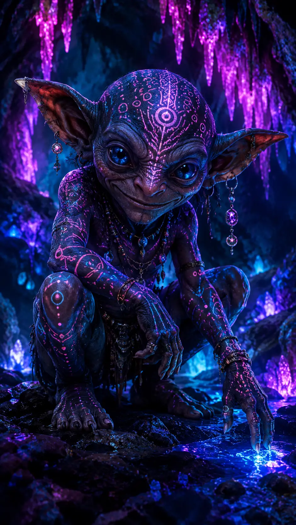Goblin Creature Crouched In A Glowing Fantasy Cave