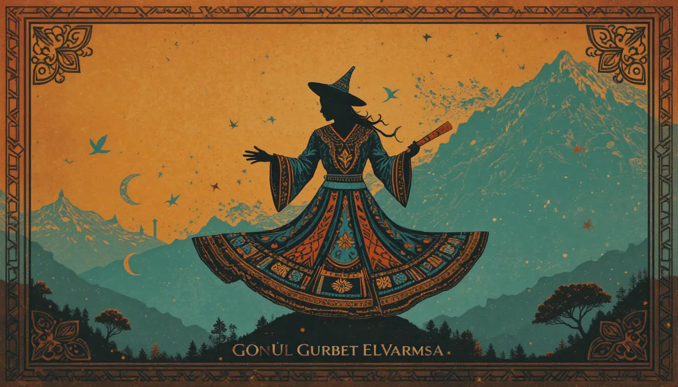 Capa de álbum turco vintage lo-fi com silhueta mística de flauta
