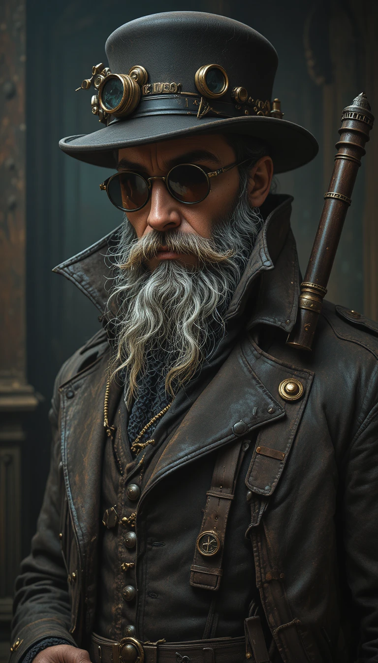 Capitaine pirate steampunk avec canne-épée et lunettes en laiton