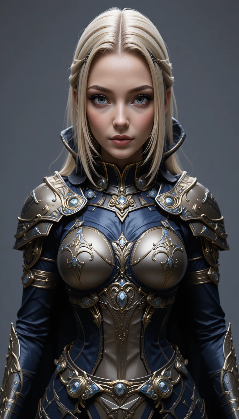 Femme sci‑fi en sombre armure Sith, personnage en pied