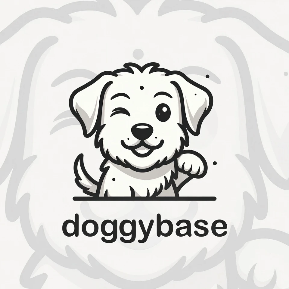 Logo fofo de cachorro em preto e branco piscando, com texto