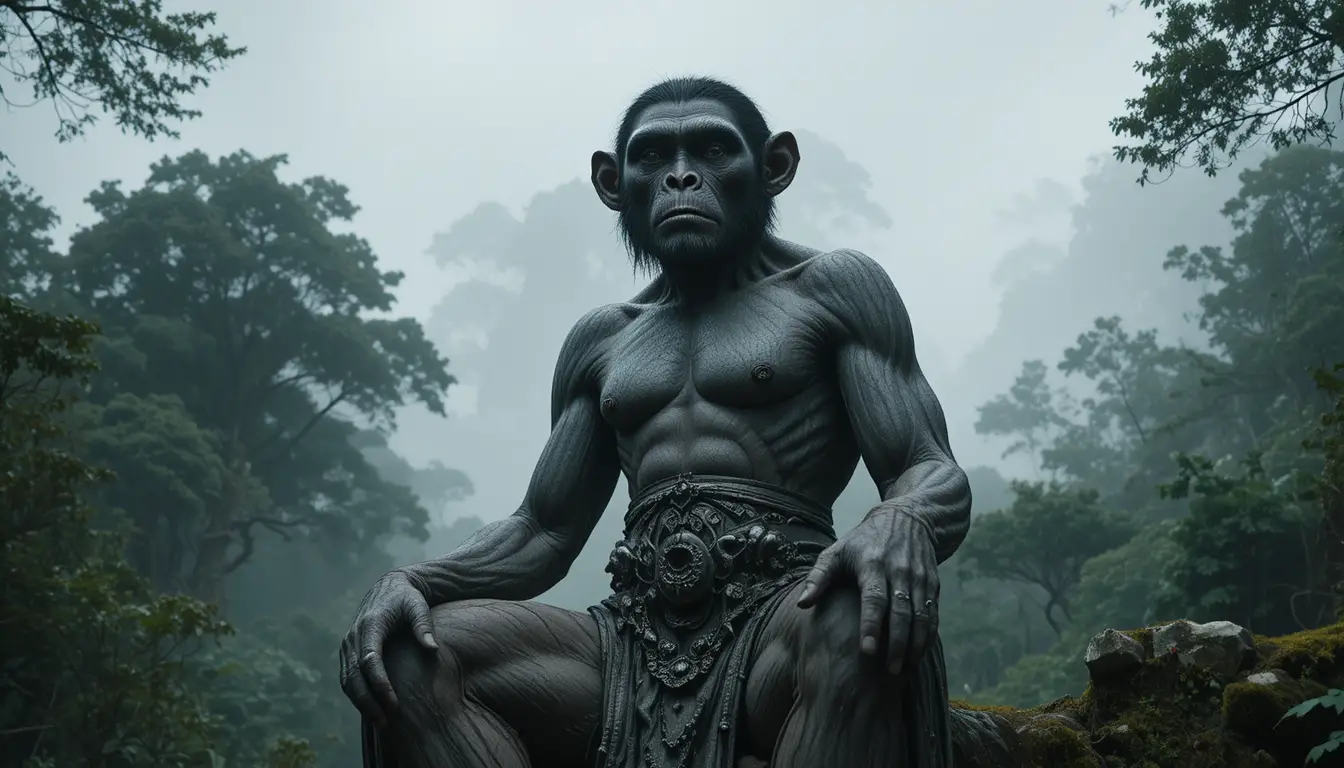 Divine ape human guardian watching over ancient forest