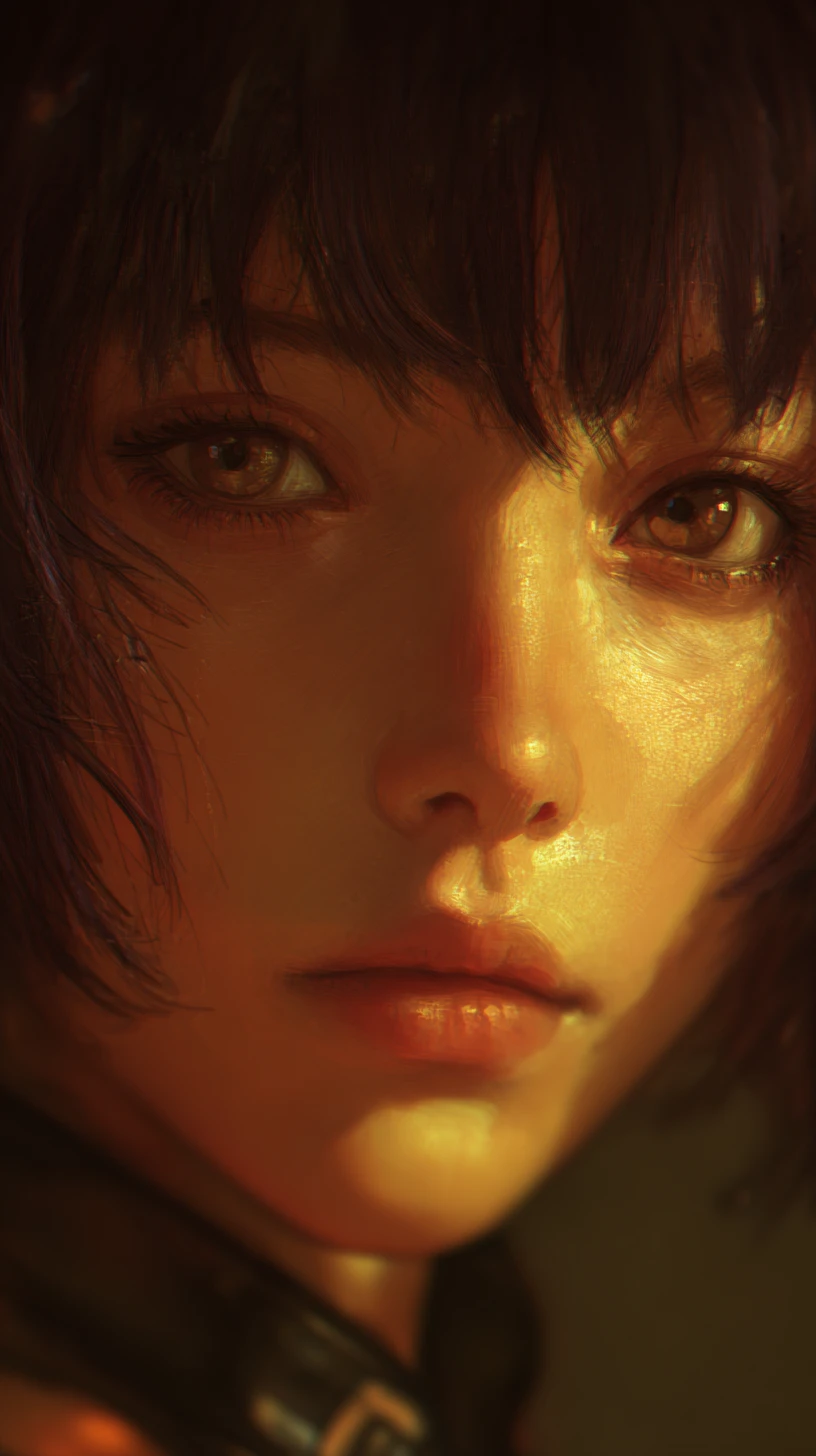 Retrato anime de uma mulher em close no horário dourado