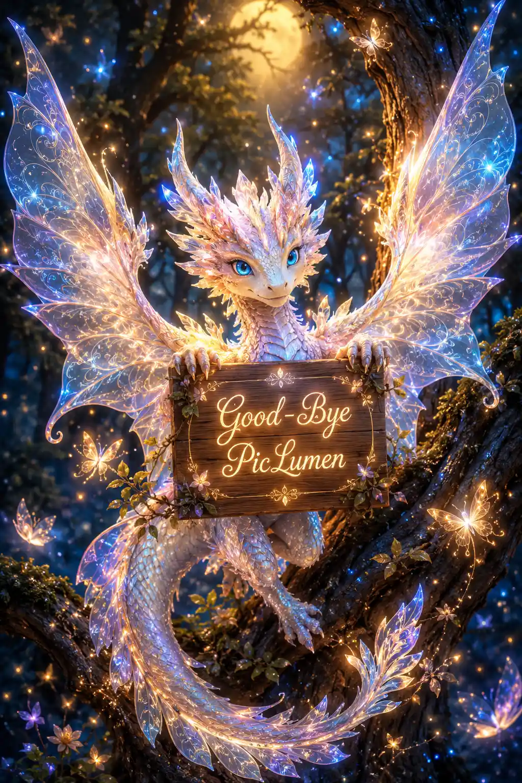 Glowing Fairy Dragon In An Enchanted Night Forest