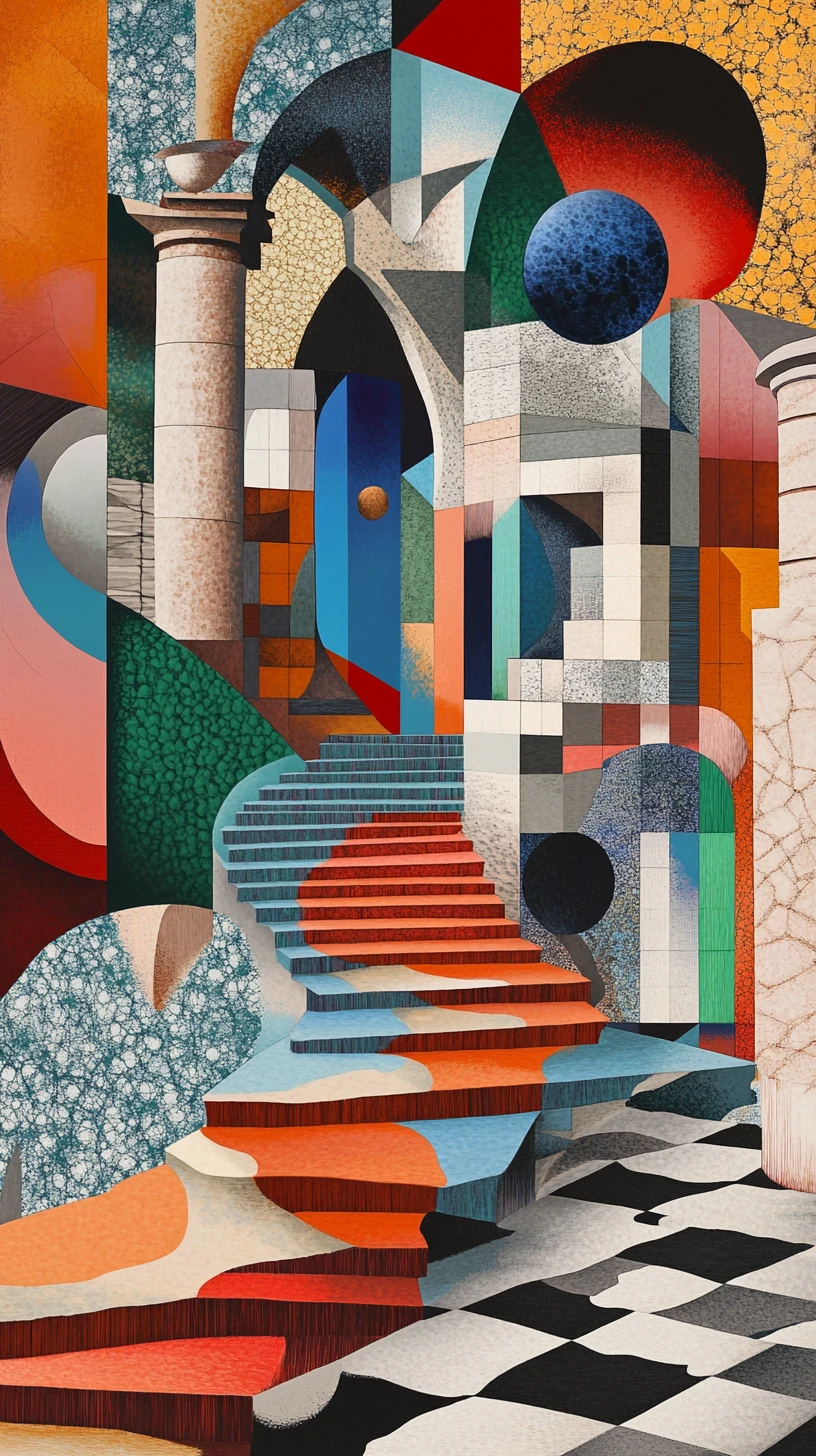 Paisagem onírica geométrica surreal de formas abstratas fraturadas