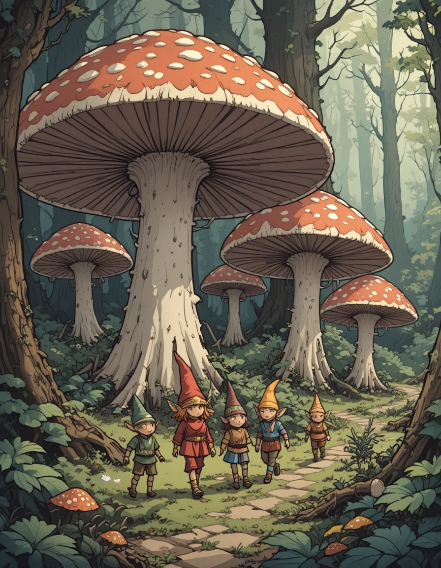 精靈漫步巨型蘑菇幻想森林漫畫
