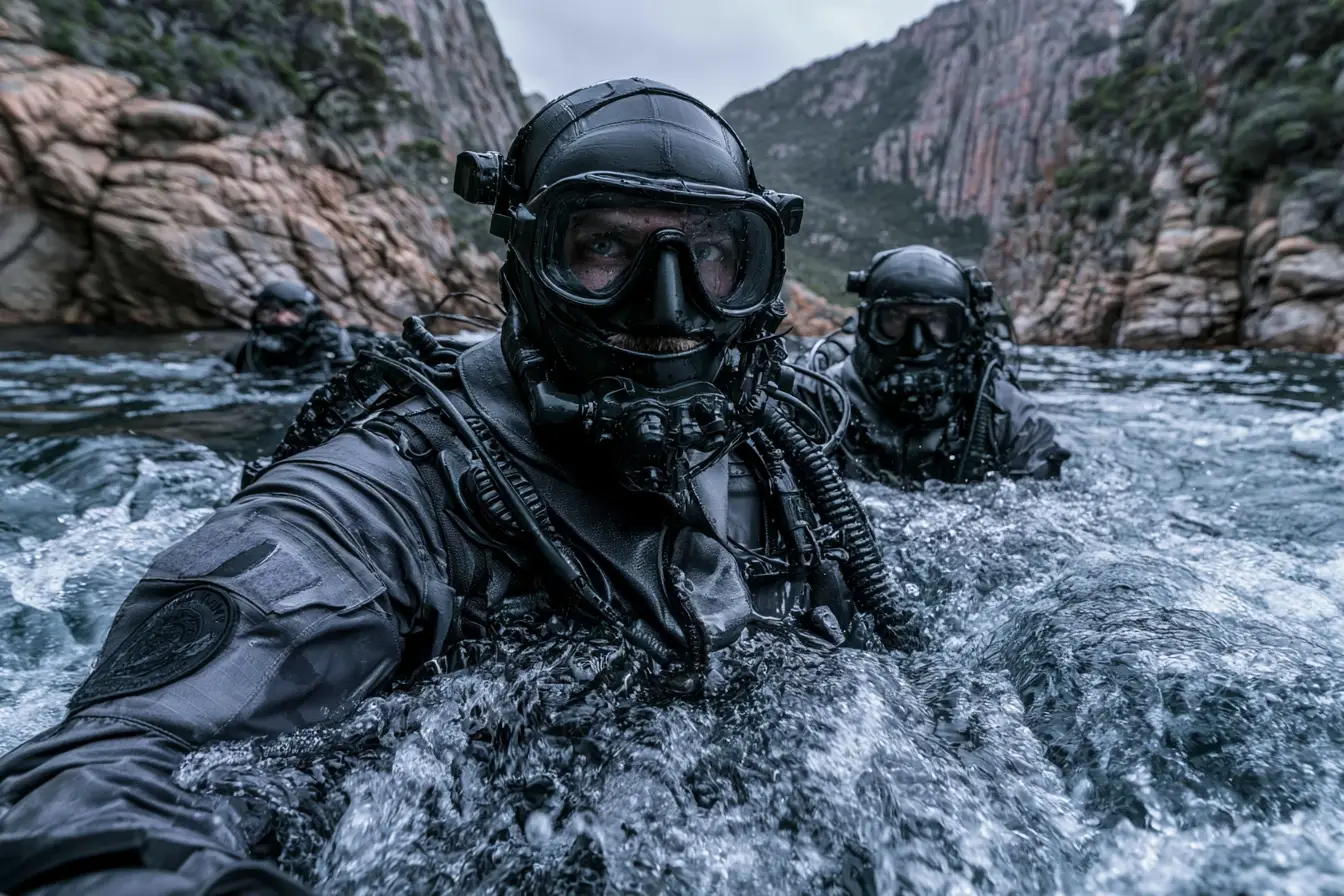 Militärtaucher trainieren in der rauen Tasmansee