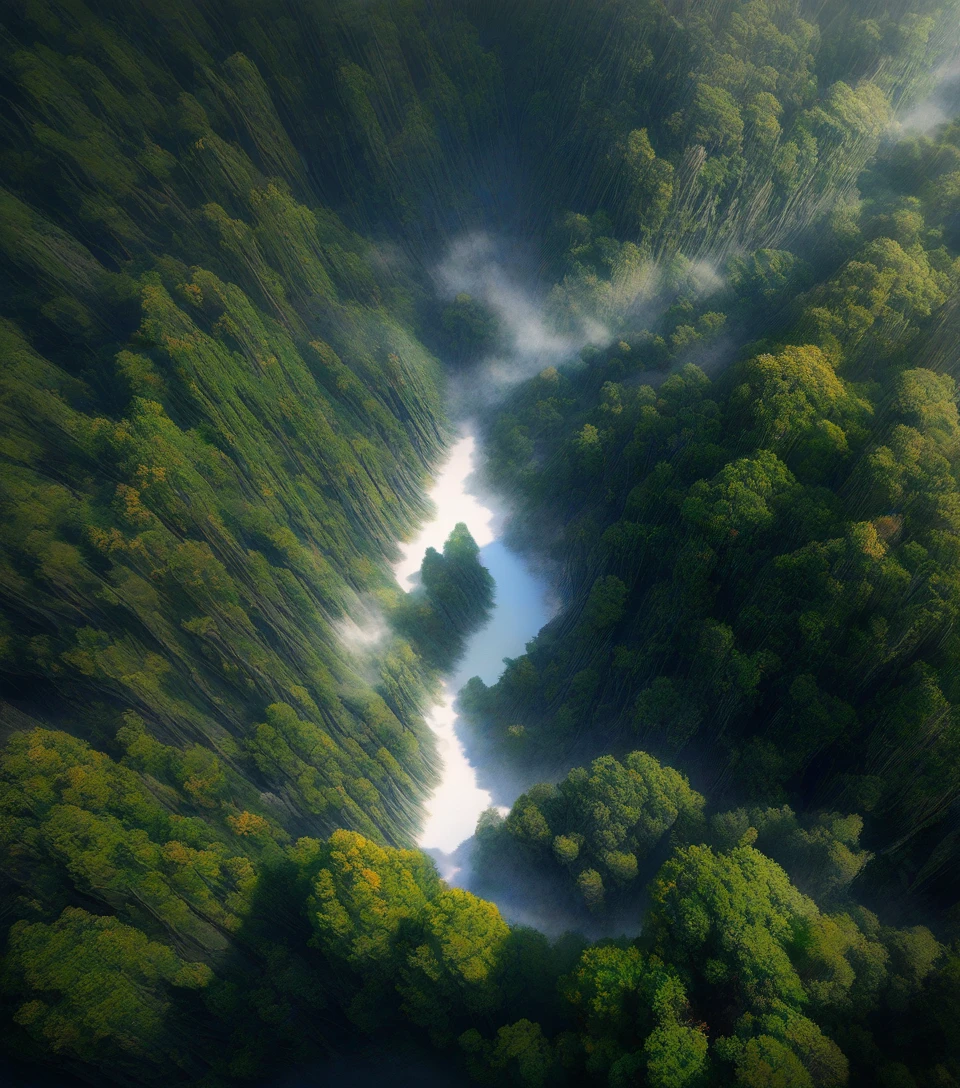 Vue aérienne d’une forêt ancienne formant un œil géant