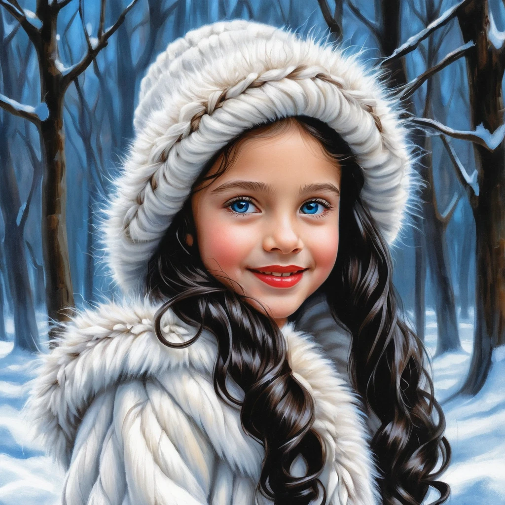 Menina sorridente de inverno com casaco e chapéu de pele branca