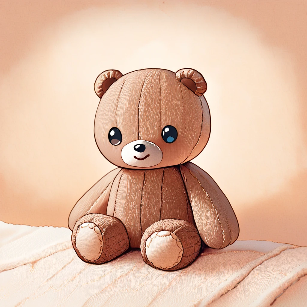 Niedlicher Filz-Teddybär vor weichem minimalistischen Hintergrund