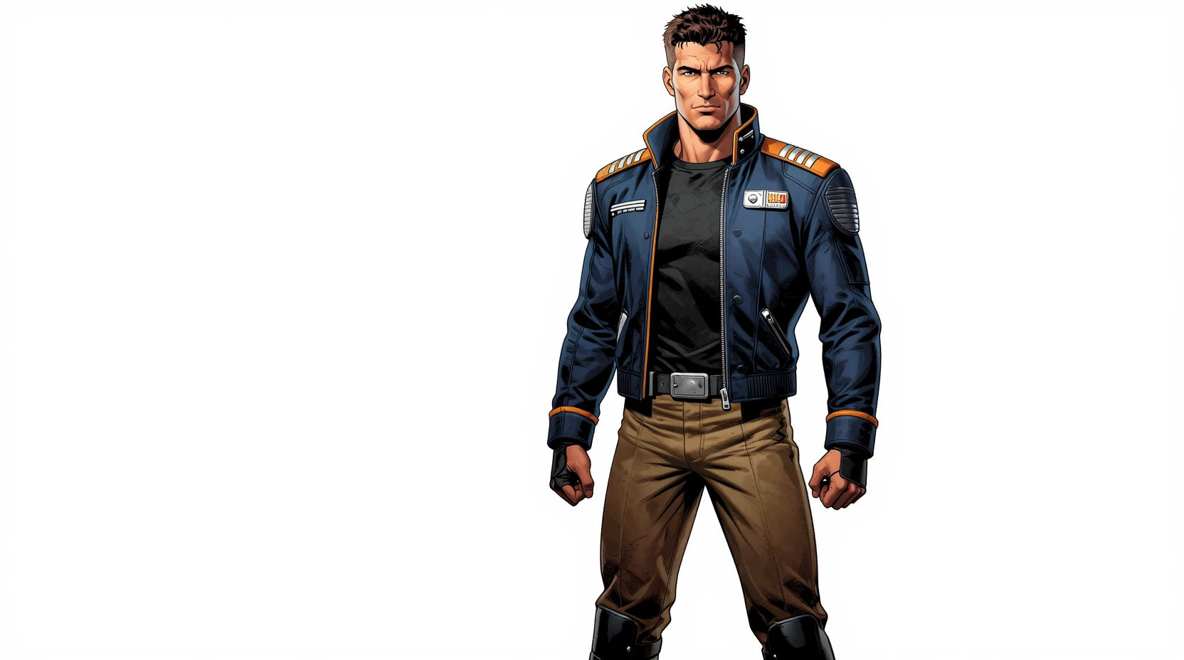 Capitaine de vaisseau spatial sûr de lui en uniforme naval futuriste