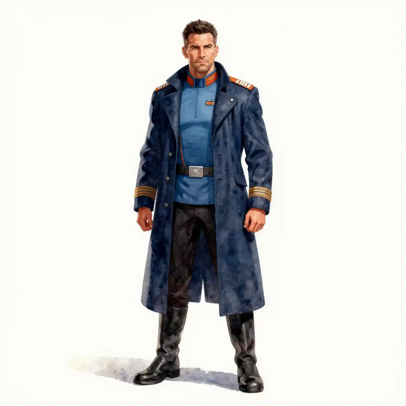 Confident starship captain in navy blue uniform