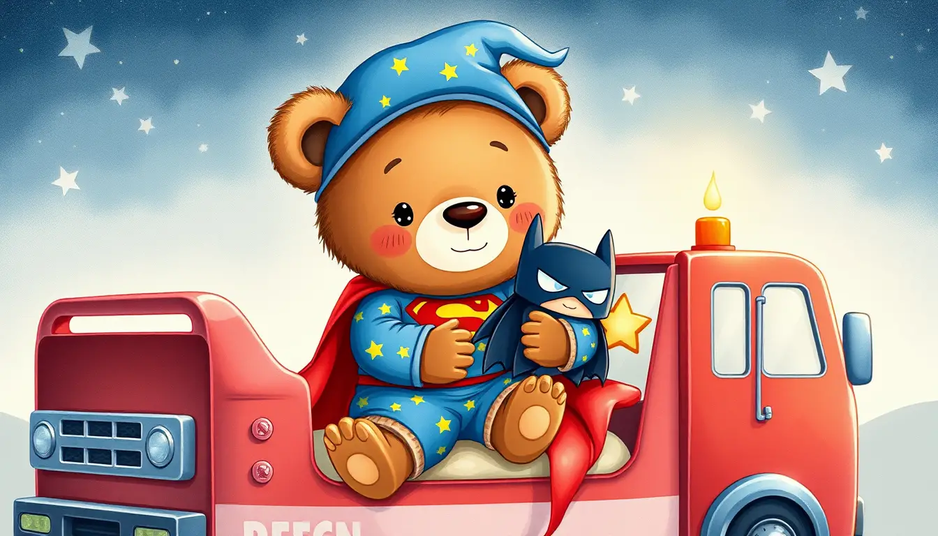 Dolce Cucciolo di Orso su Letto Camion dei Pompieri con Peluche