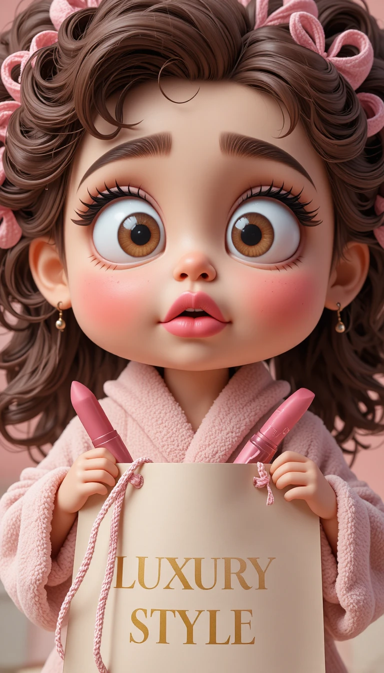 Garota de desenho animado chocada com total da sacola de compras de luxo