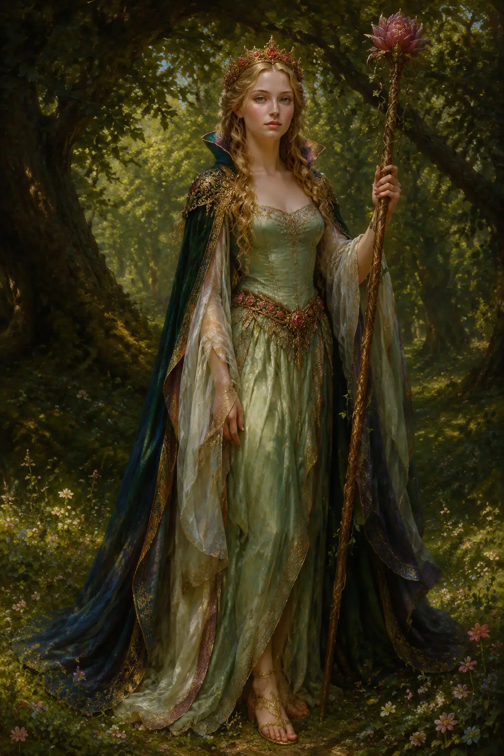 Renaissance style full length portrait of a young woman