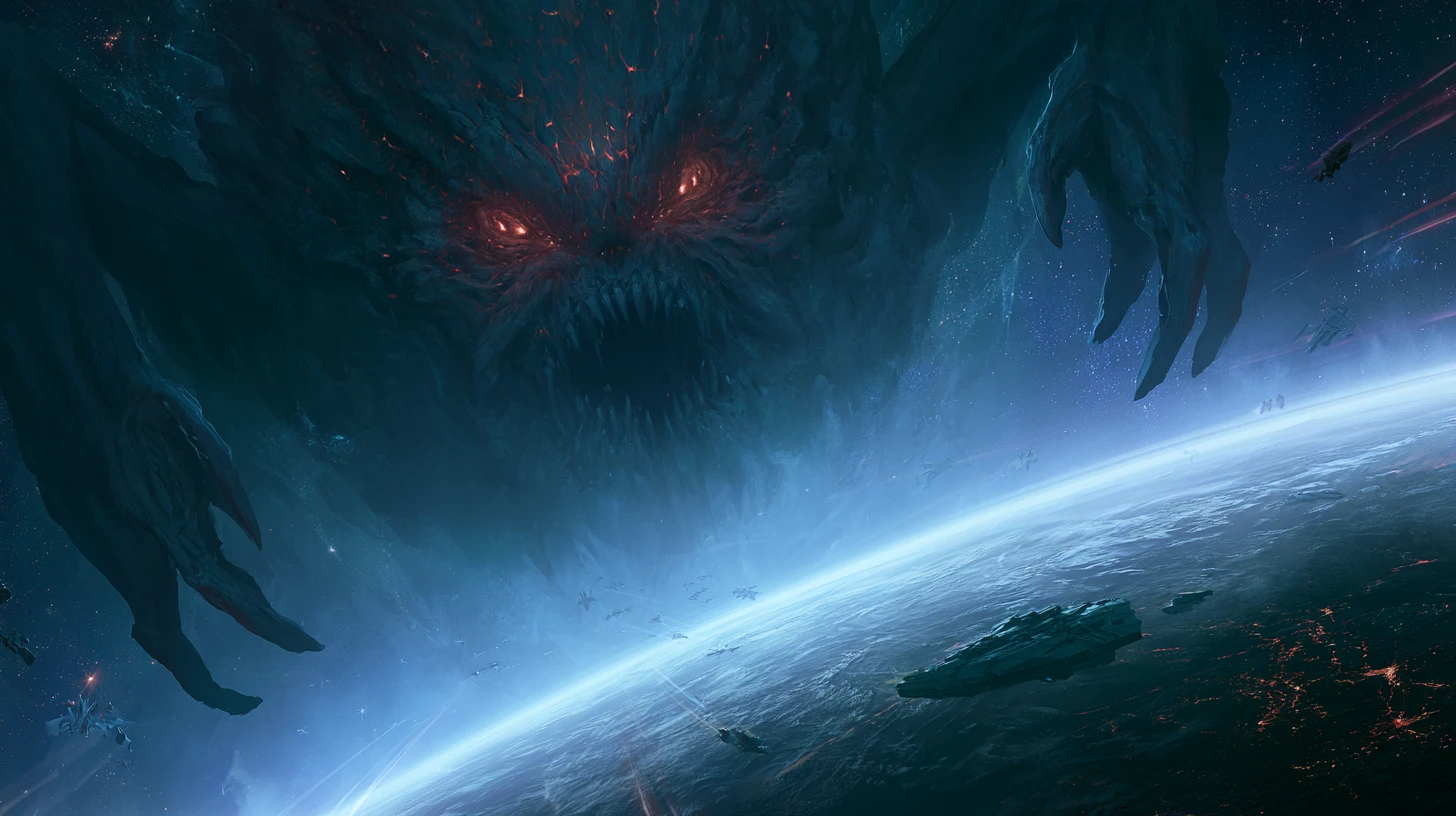 Kosmisches Monster über einer fernen fremden Welt