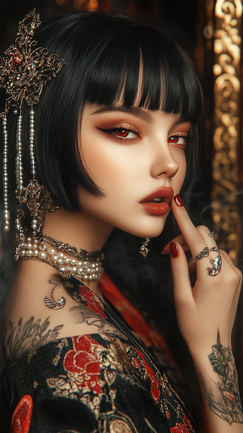 Mystical anime woman in ornate black and red attire