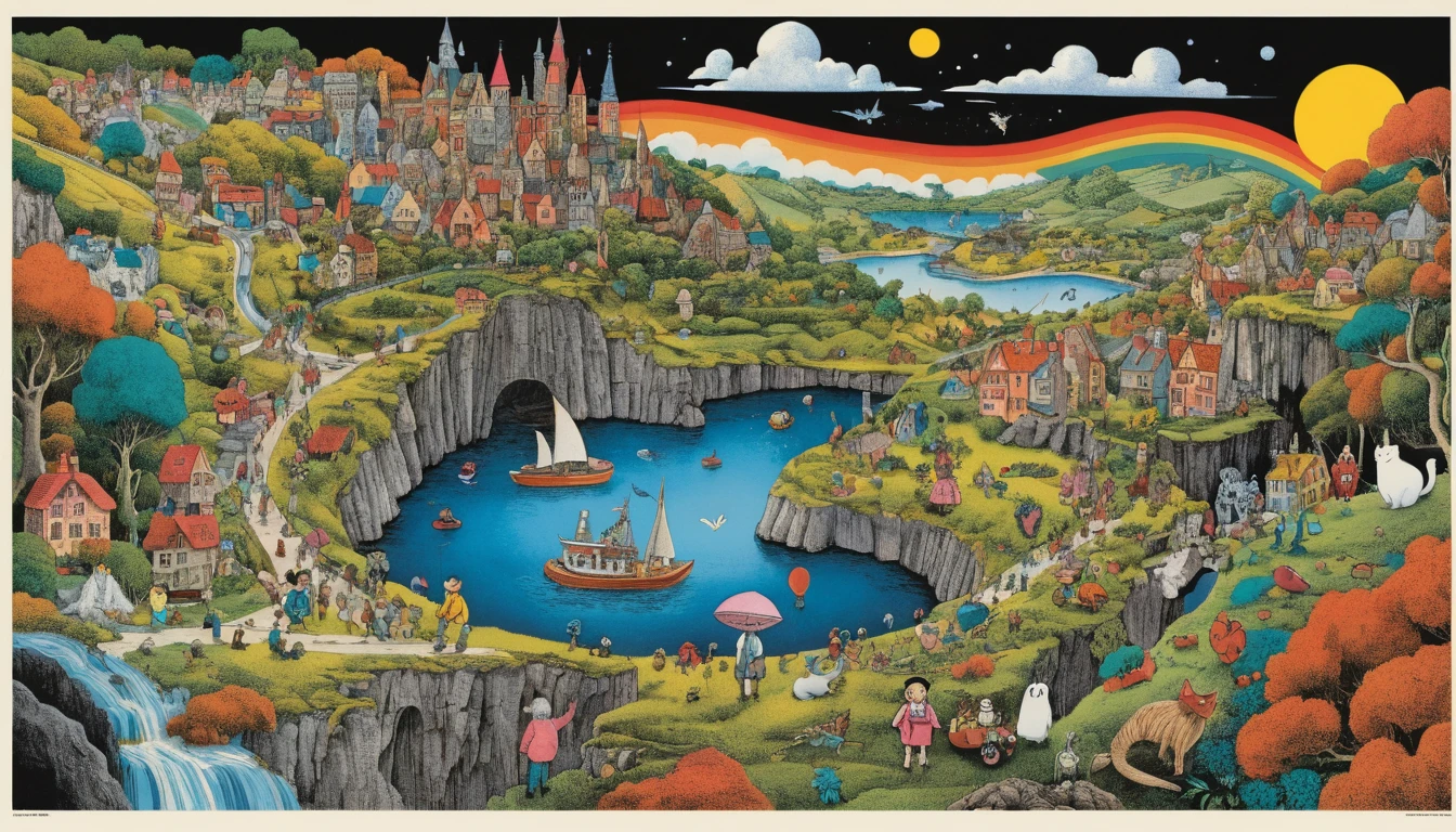 Héroïne Néon Fantaisiste dans un Village de Fantaisie Coloré