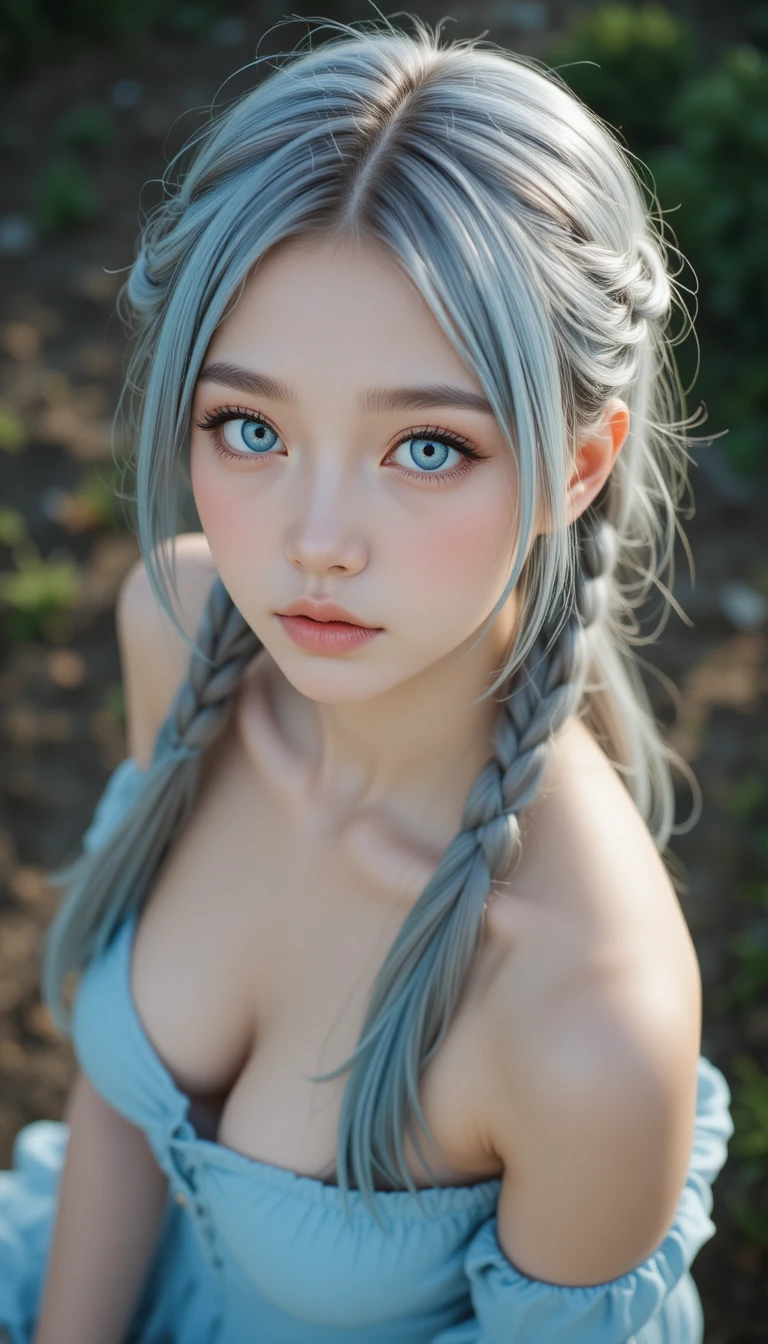 Anime girl portrait looking up in soft natural light