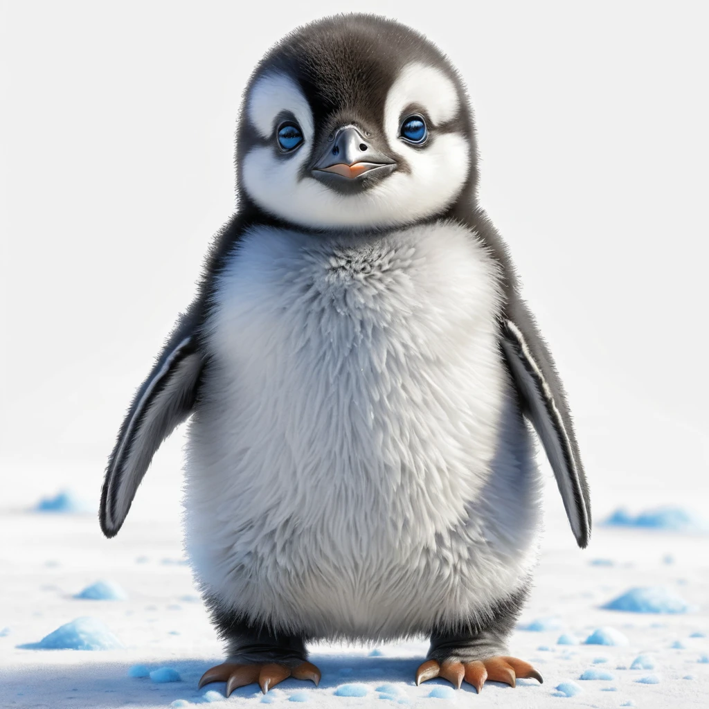 Dolce cucciolo di pinguino con occhi azzurri in stile matita colorata