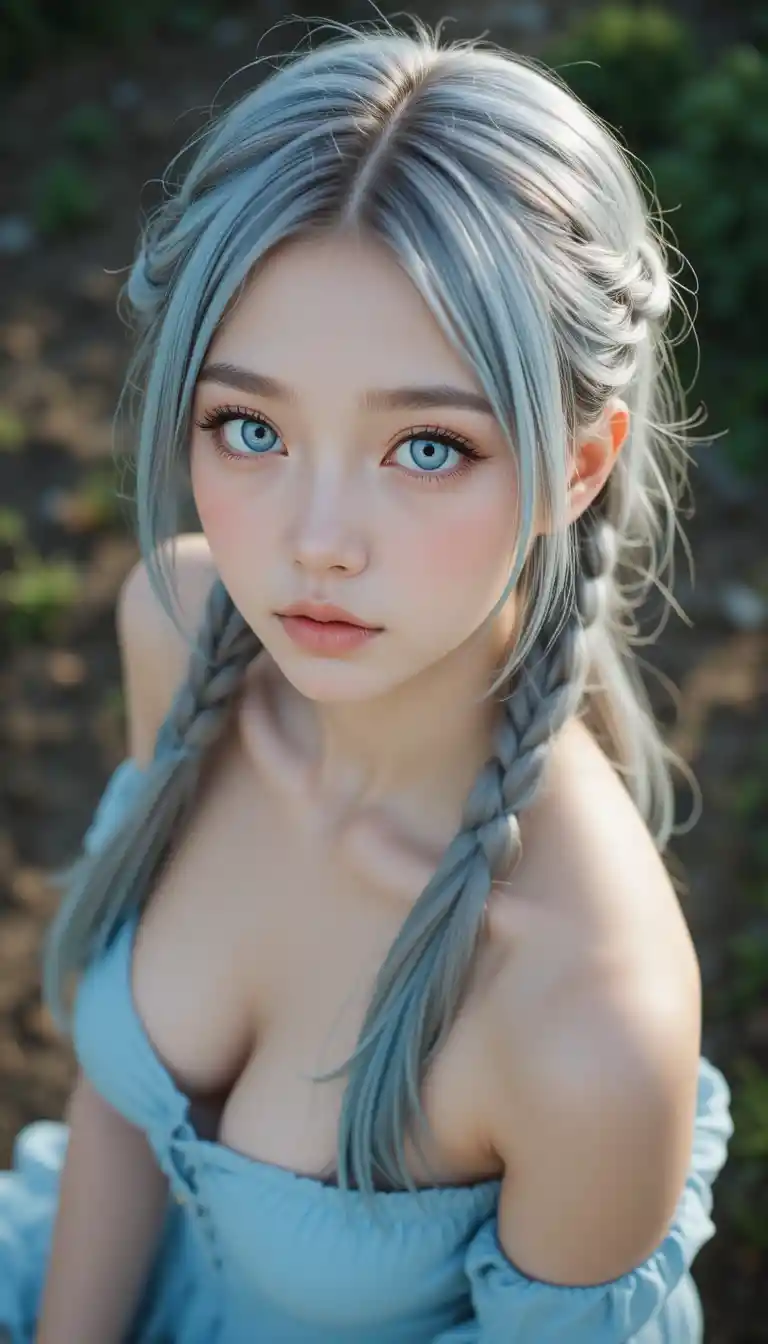 Anime girl portrait looking up in soft natural light