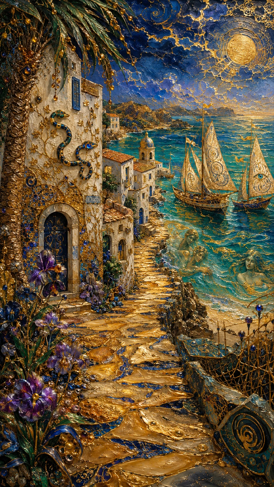 Trilha litorânea surreal de cera e ouro rumo ao mar