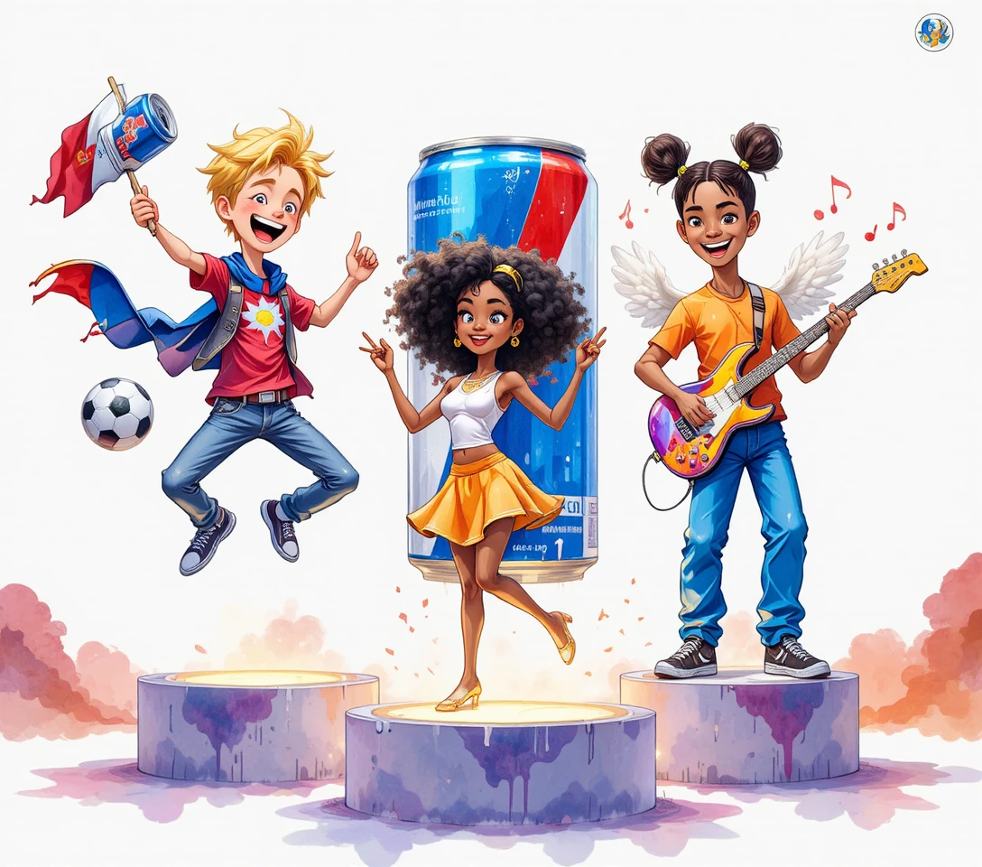 Amigos alegres celebrando com música, dança e energético