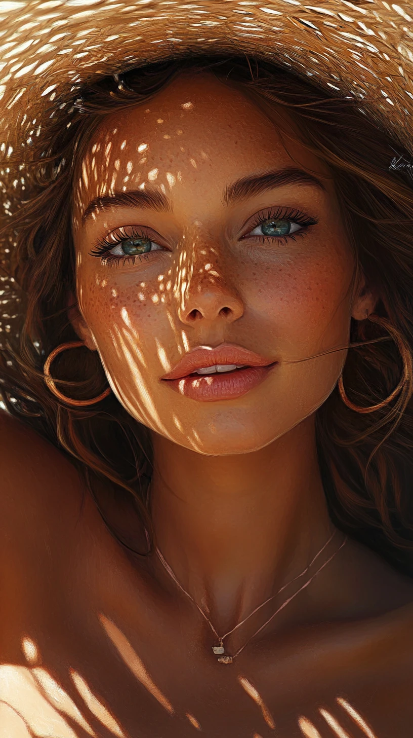 Linda garota bronzeada em ilustração digital vibrante de verão
