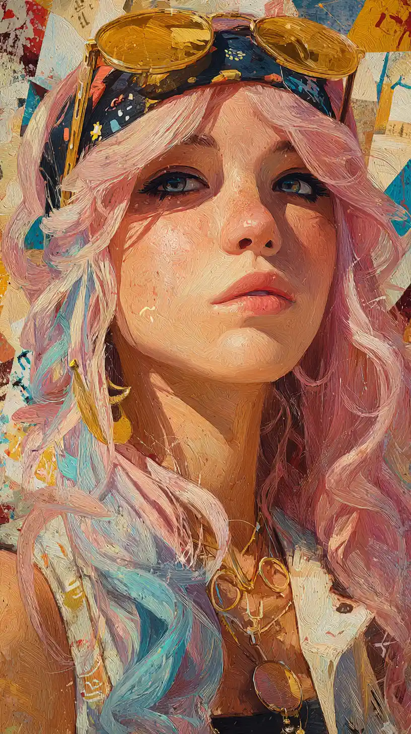 Watercolor portrait of a radiant woman in urban summer light