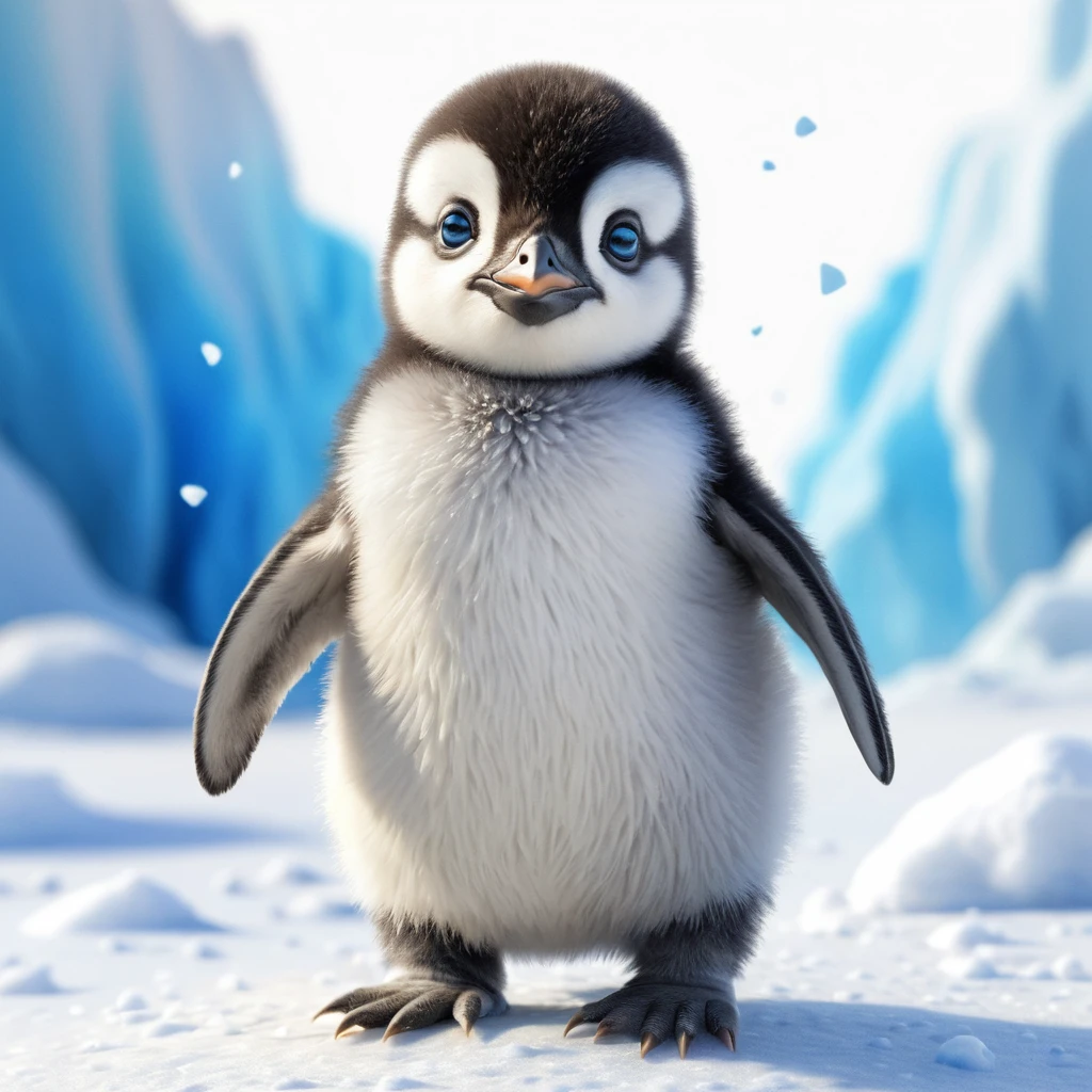 Tierno bebé pingüino de ojos azules en estilo lápices de colores