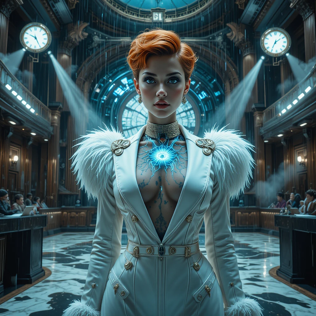 Femme fatale surreale su un palcoscenico teatrale art déco