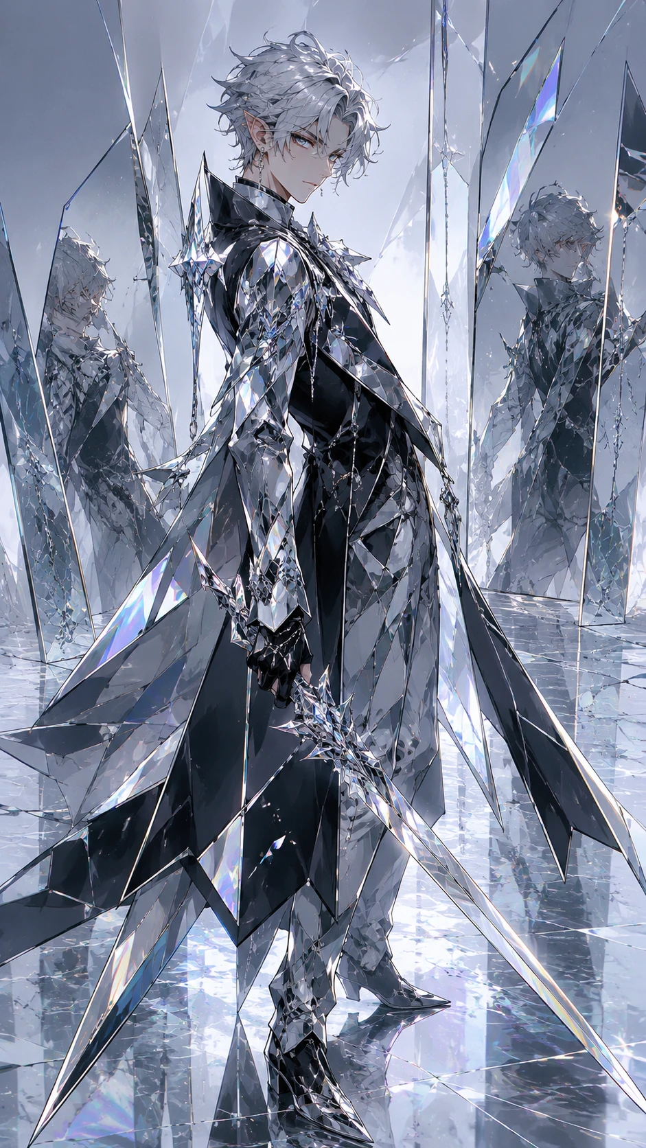 Duelista Fada de Anime em Cenário Fantasia Minimalista e Reflexivo
