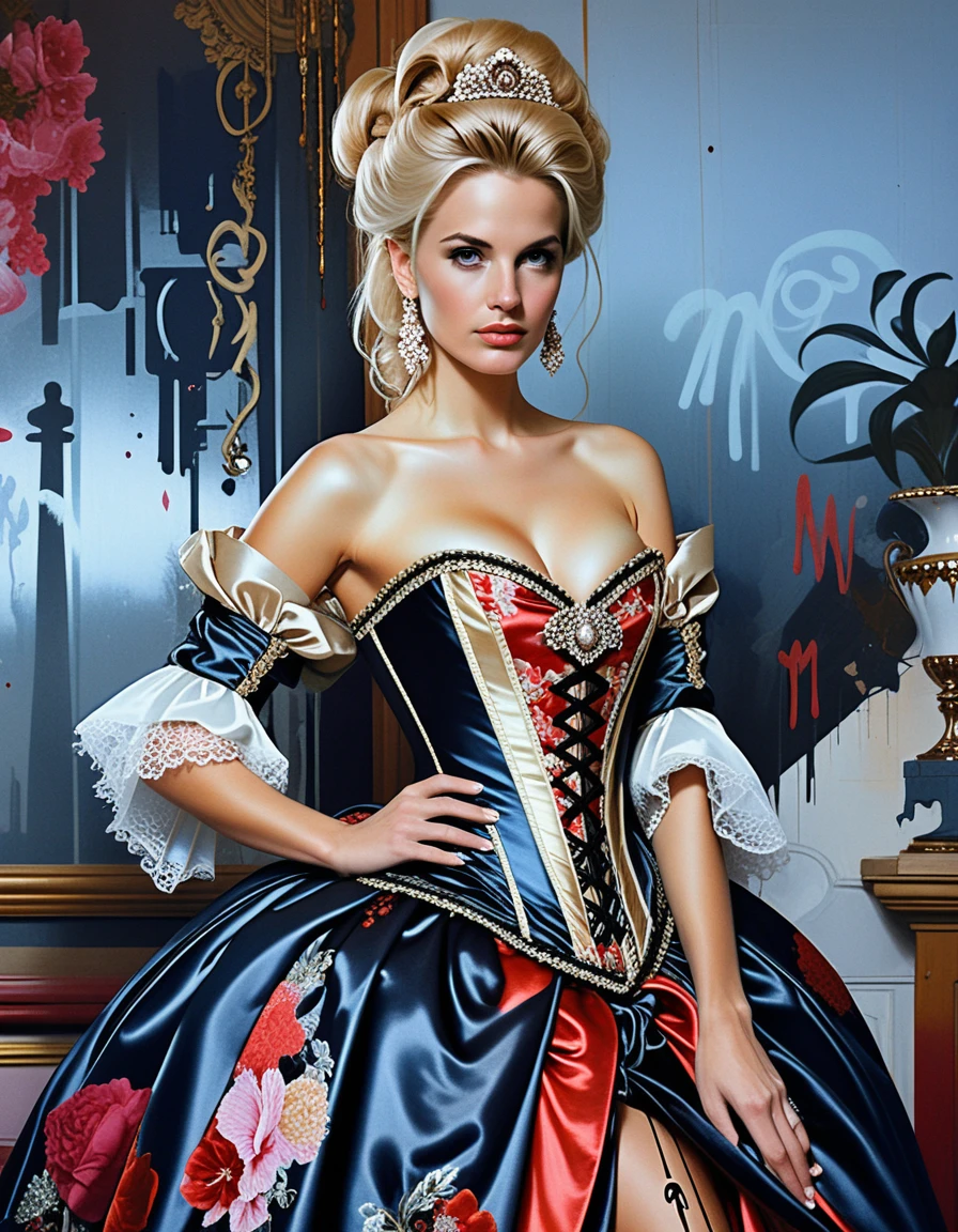 Portrait Baroque d’une Aristocrate Blonde en Couture de Soie