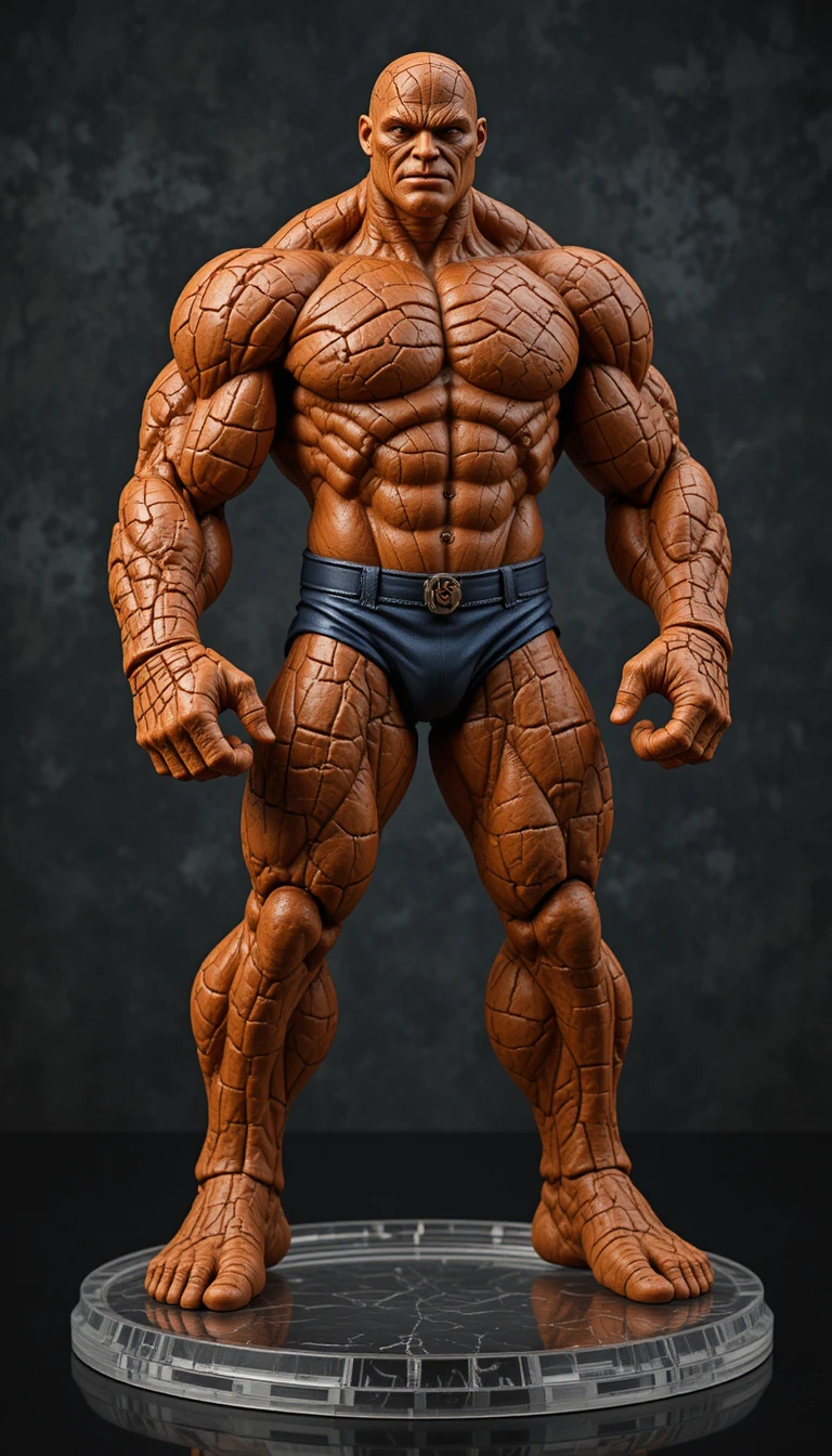 Orange rock superhero action figure on acrylic display base