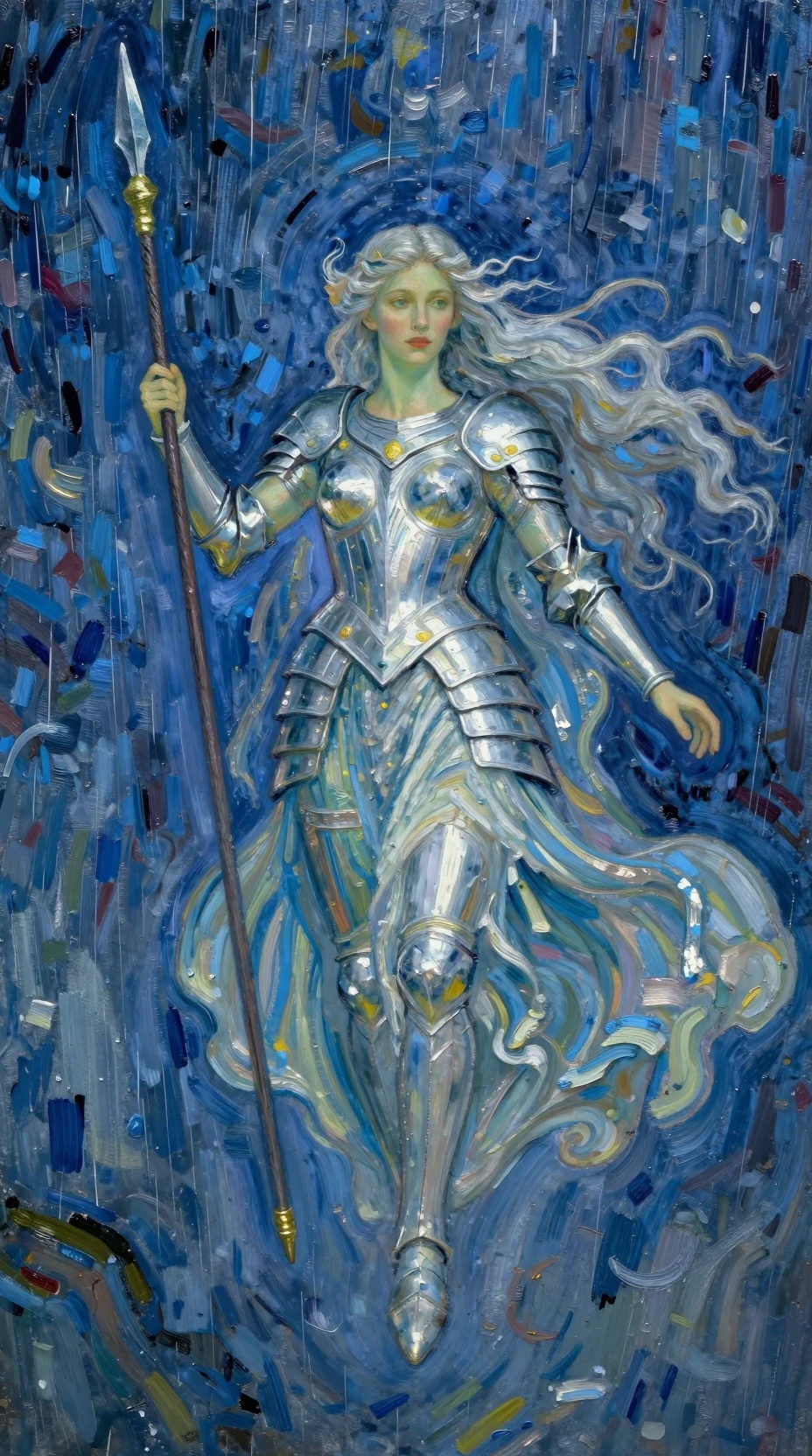 手持聖槍穿越雨幕降臨的天界女武神