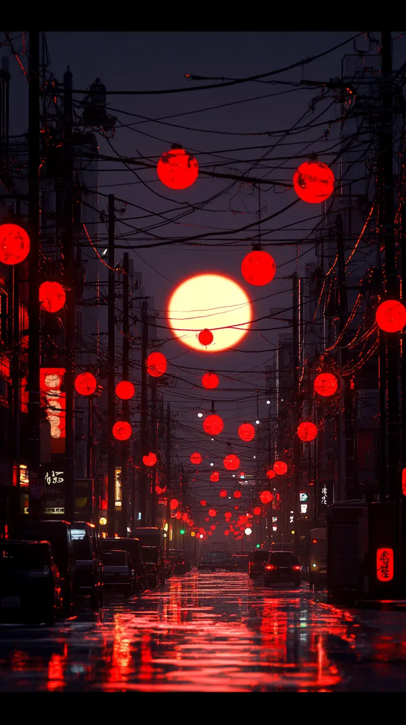 Frühlingssonnenuntergang in Japan mit Analogfilm-Stimmung