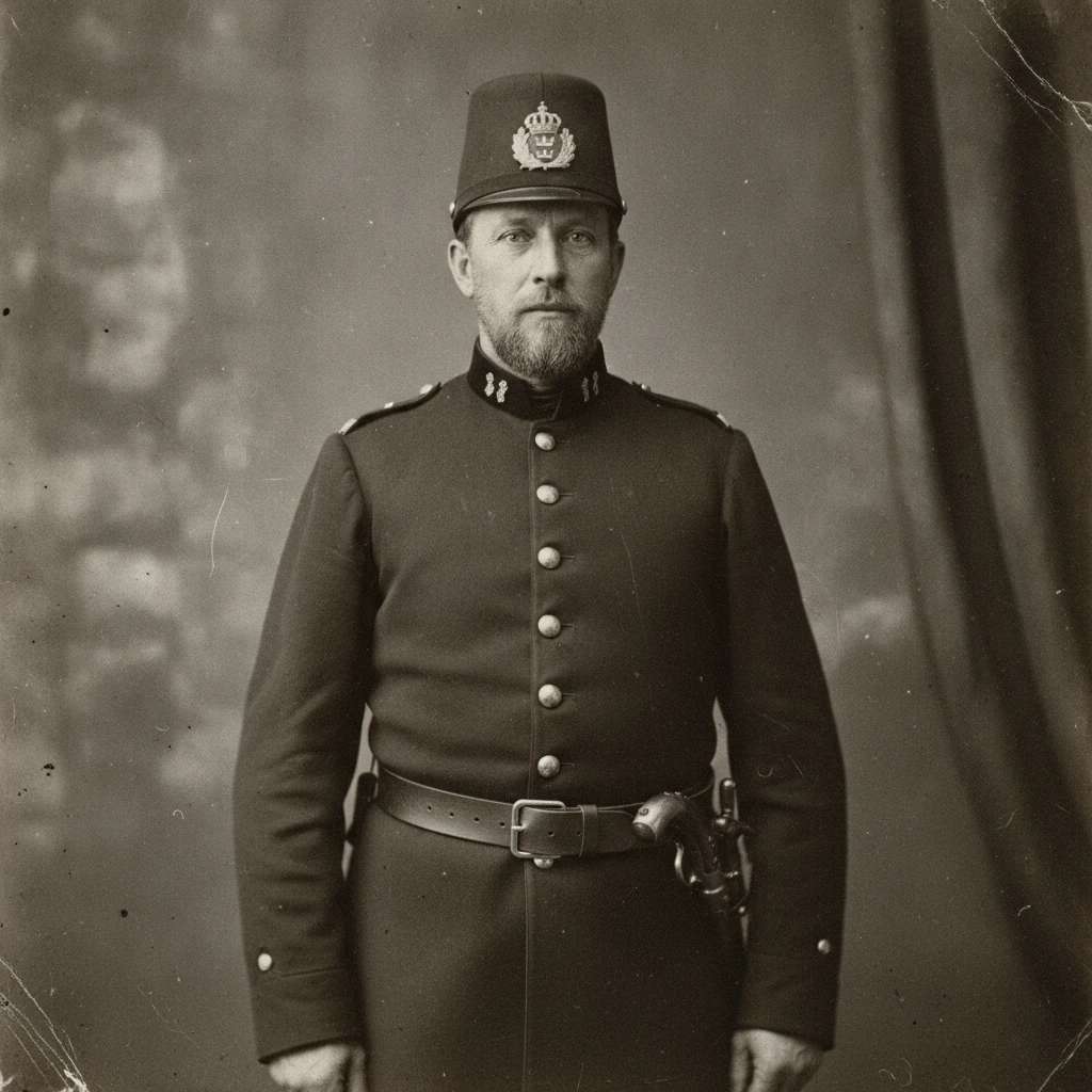 Ritratto vintage monocromatico di un poliziotto svedese