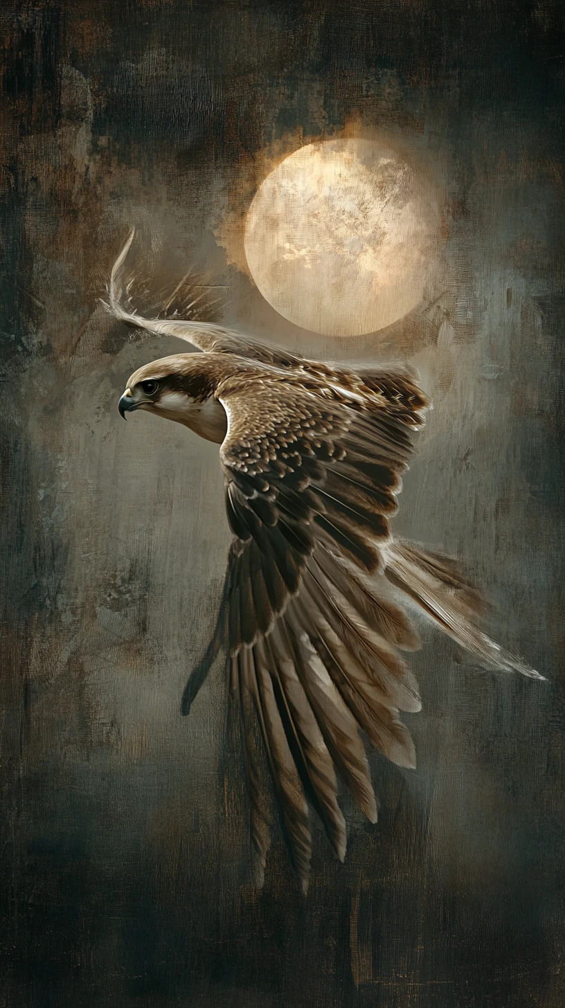Falcon In Flight Against Abstract Eclipse Painted Sky