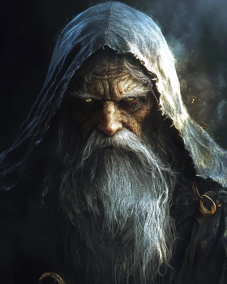 Wise grand wizard with powerful magical presence