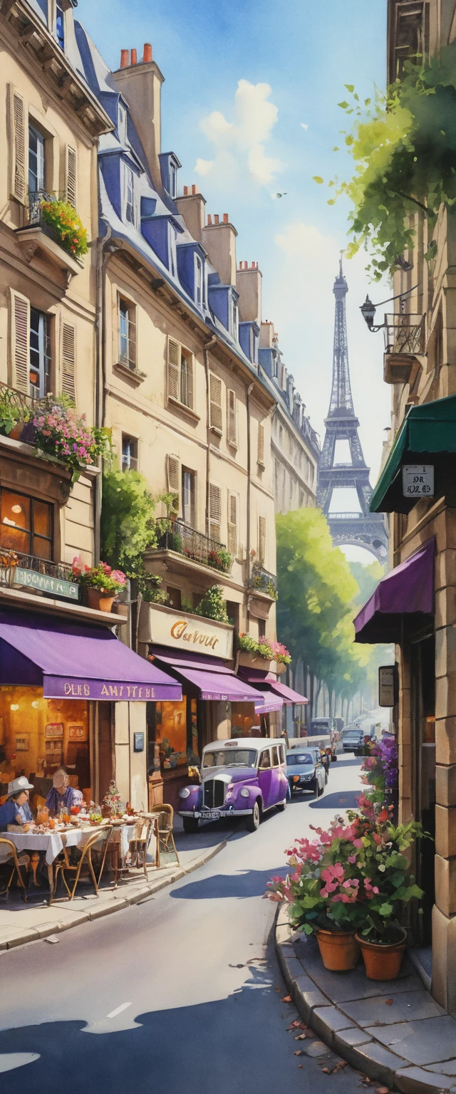 Vibrante pintura a óleo de uma rua movimentada em Paris