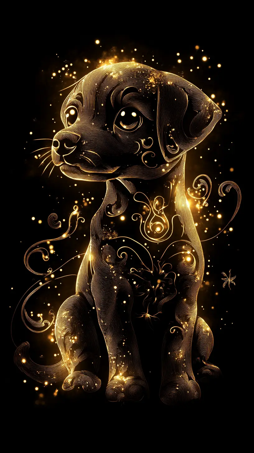幻想的なディテールがきらめくゴシック子犬のシルエット