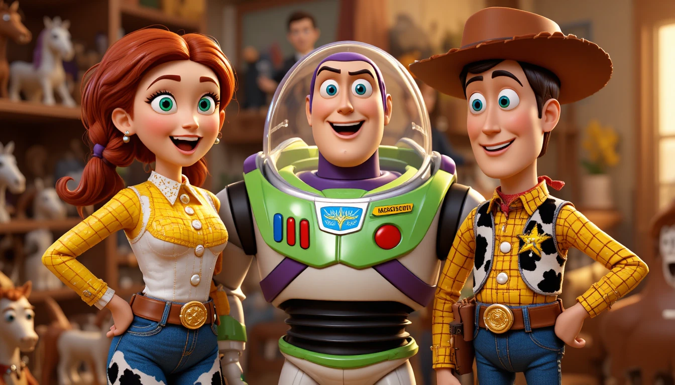 Render 3D em close de três brinquedos de cowboys brincalhões