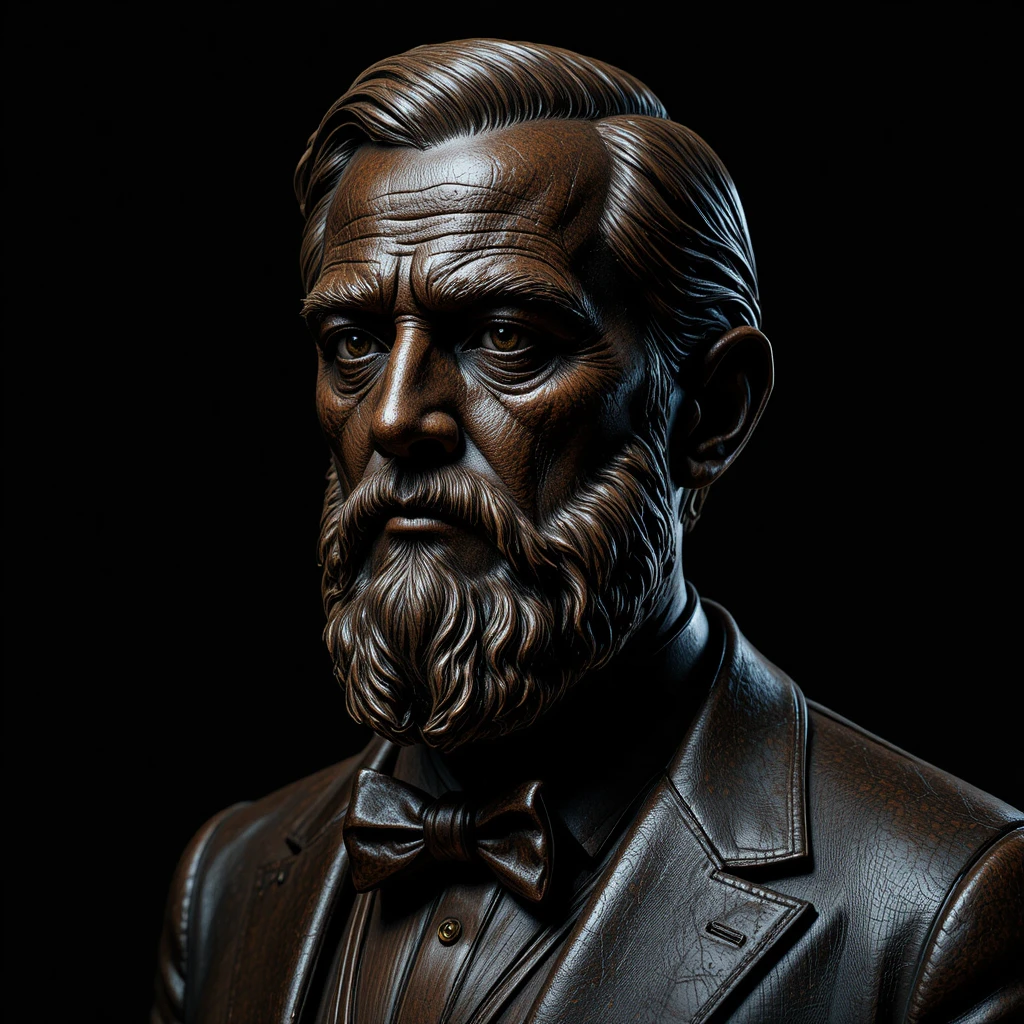 Busto in bronzo di un anziano gentiluomo in drammatico studio light